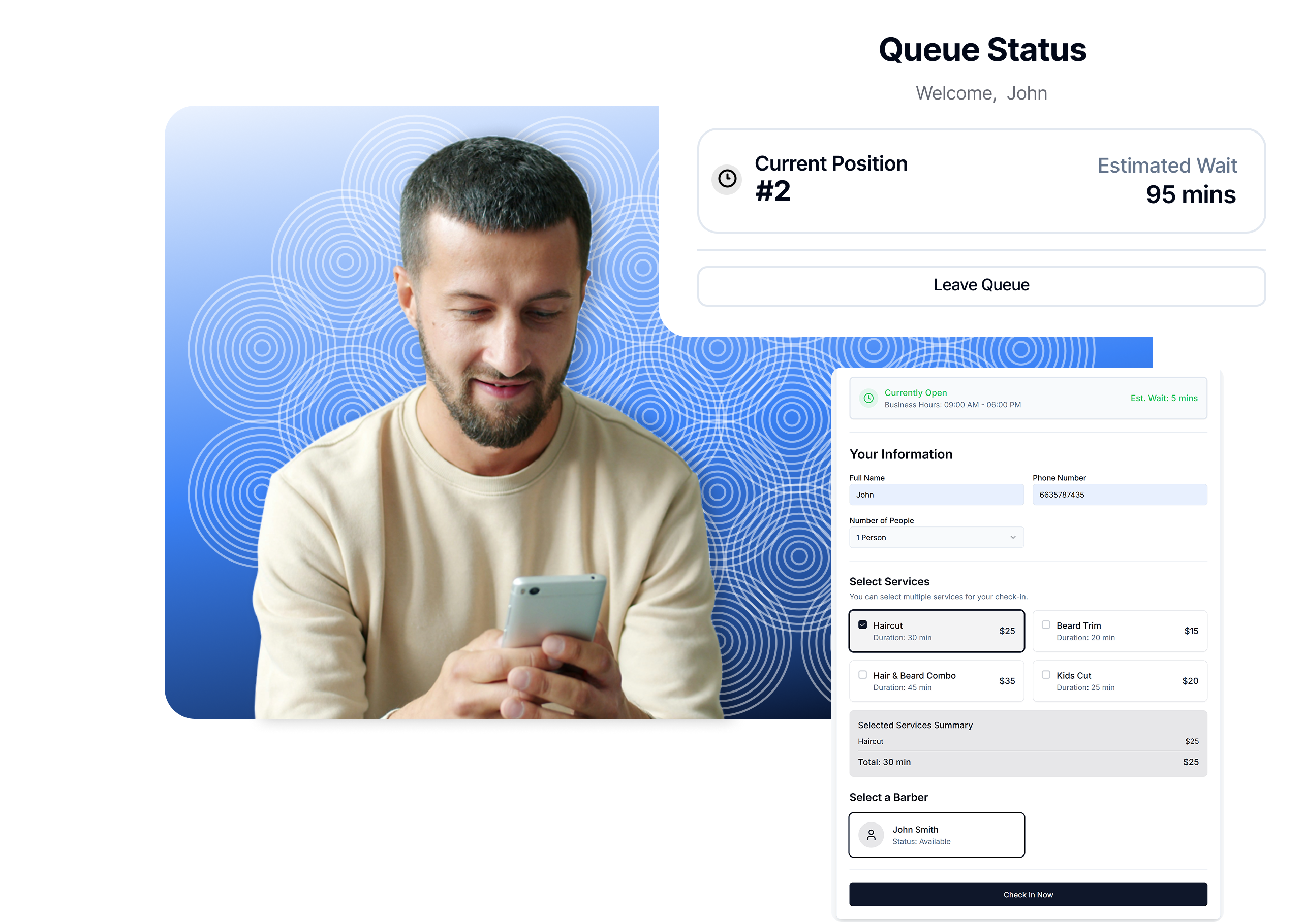 Book from your phone. Skip the wait.